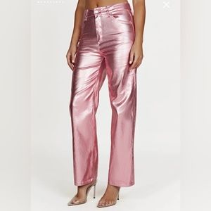 MINNIE Metallic Straight Jean - Metallic Pink